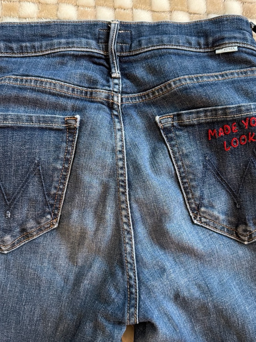 MOTHER Blue Denim Jeans with Back Pocket Embroidery